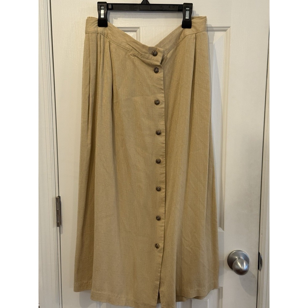 Vtg Studio C Granola Elastic Waist Midi Skirt Pockets Buttons  USA Size 26